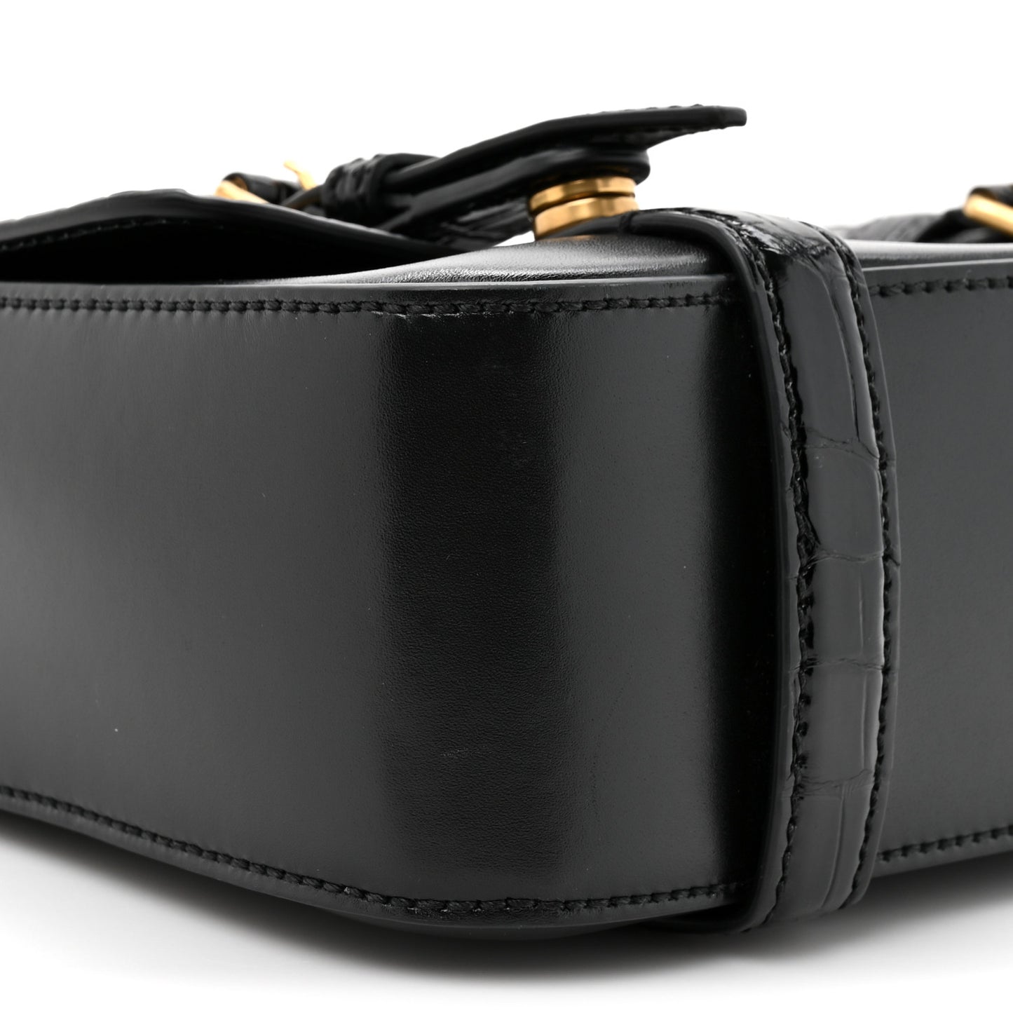Calfskin Crocodile GG Double Buckle Medium Messenger Bag Black