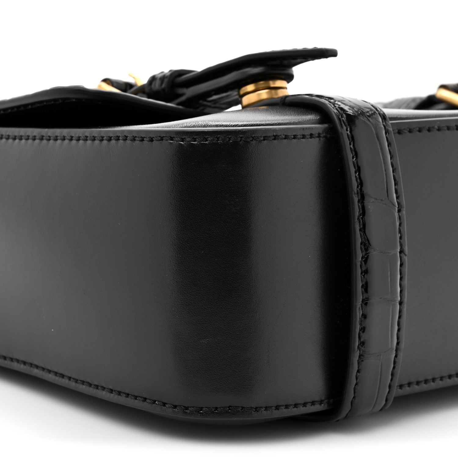 Gucci Calfskin Crocodile GG Double Buckle Medium Messenger Bag Black 10 of 12