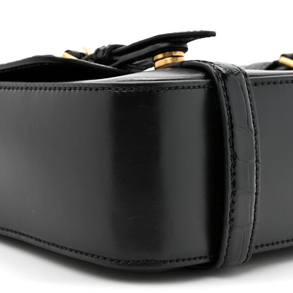 Gucci Calfskin Crocodile GG Double Buckle Medium Messenger Bag Black 10 of 12