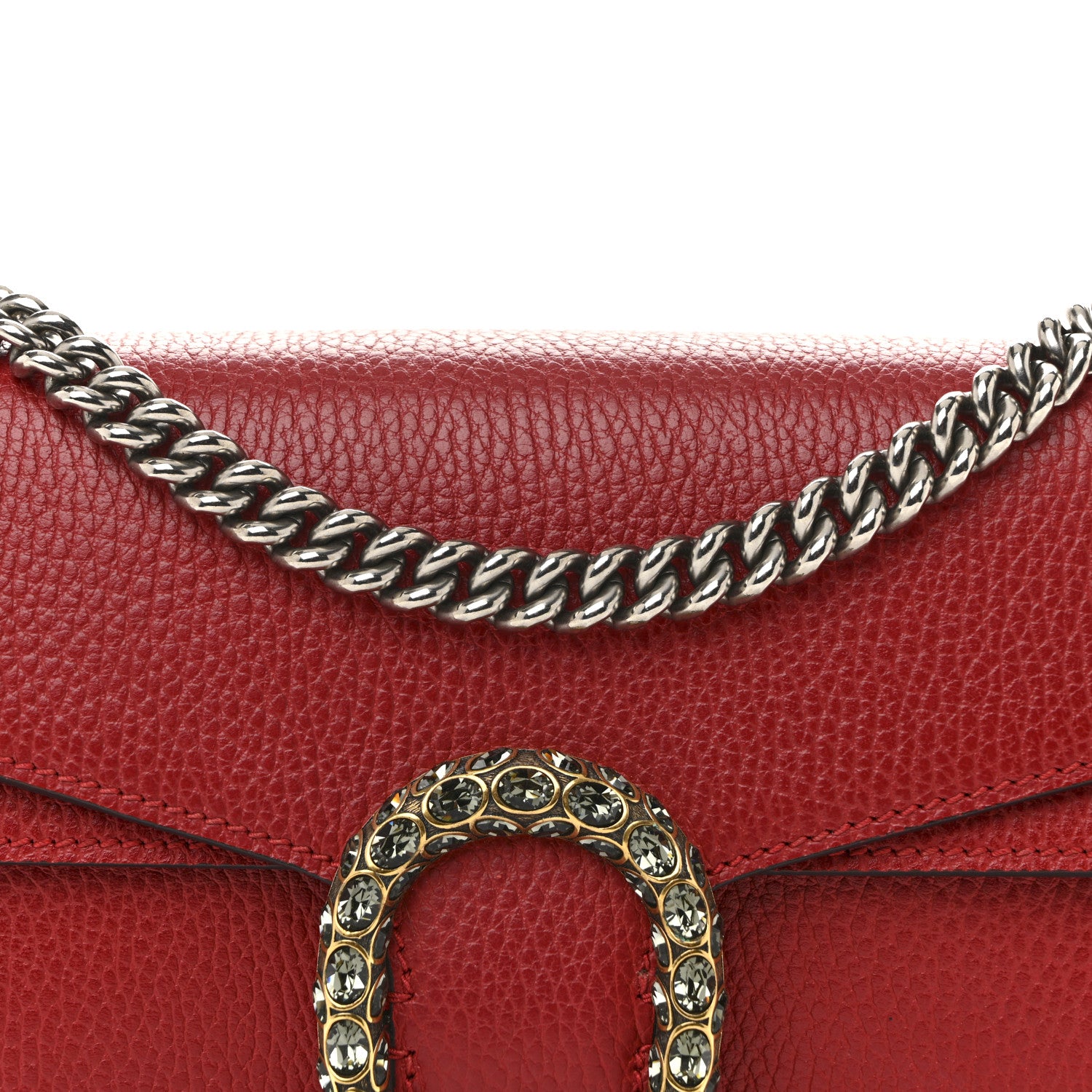 Gucci Dollar Calfskin Swarovski Crystal Small Dionysus Shoulder Bag Hibiscus Red 8 of 12