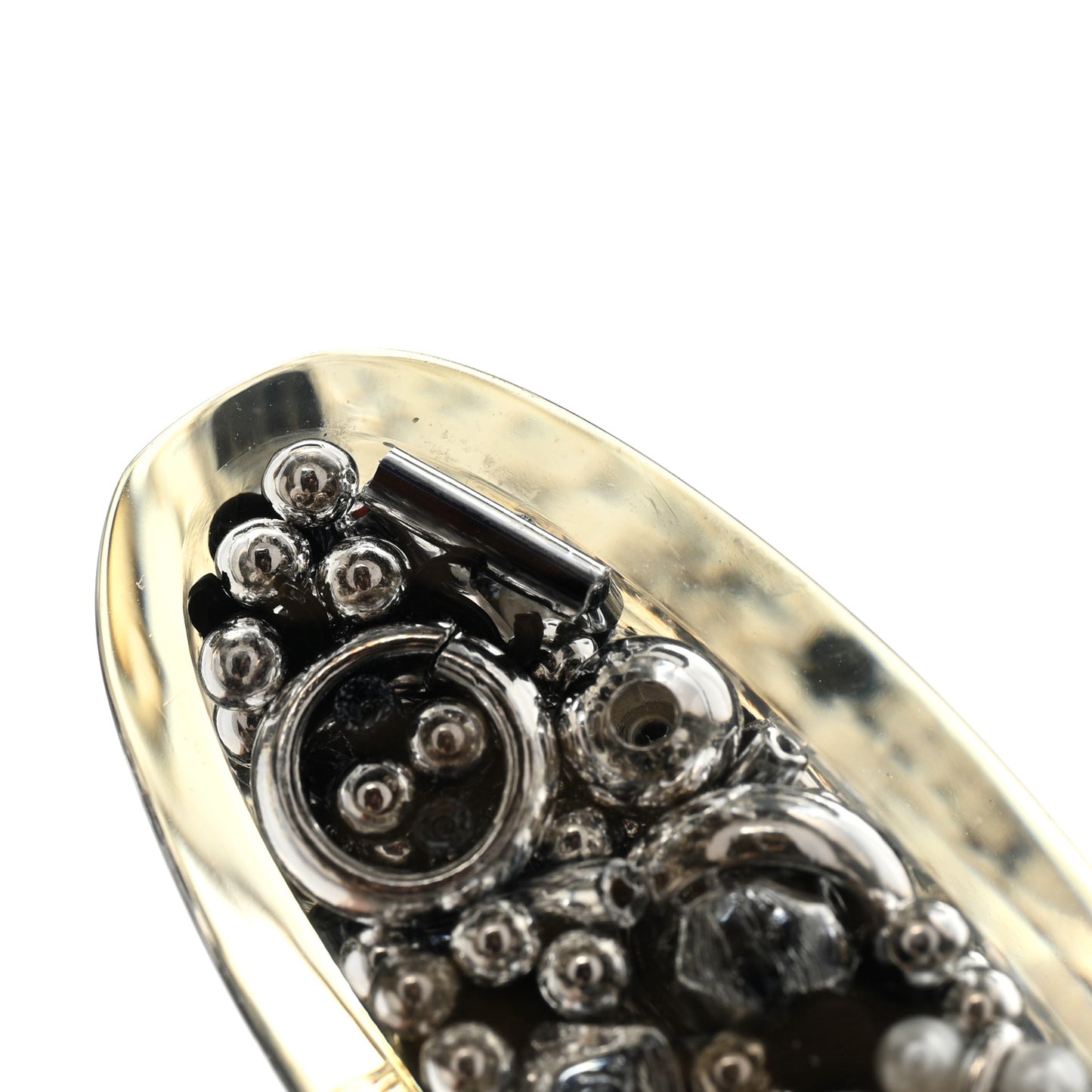 Resin CC Oversized Padlock Chain Necklace Silver Pearly White