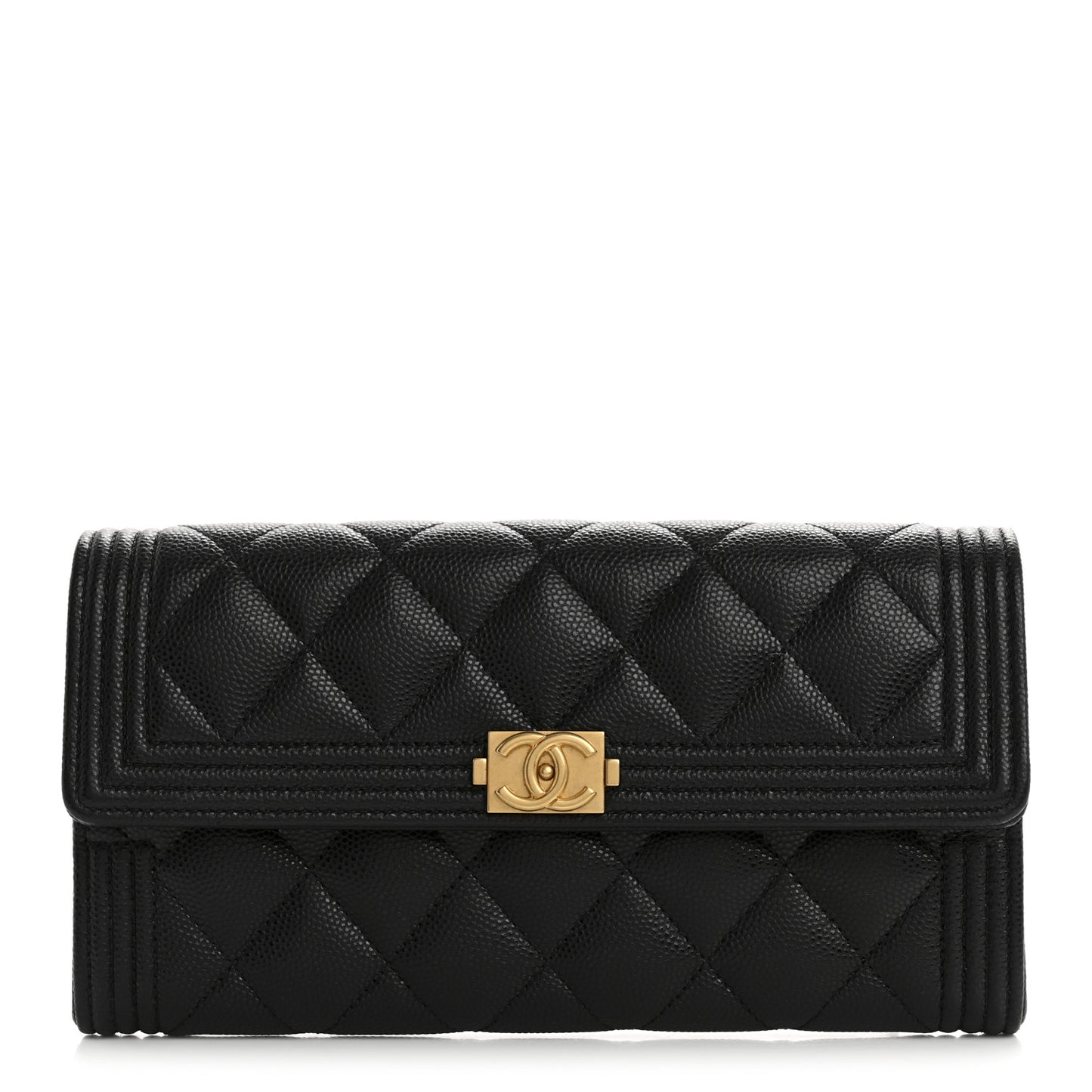 Caviar Quilted Large Boy Gusset Flap Wallet Black