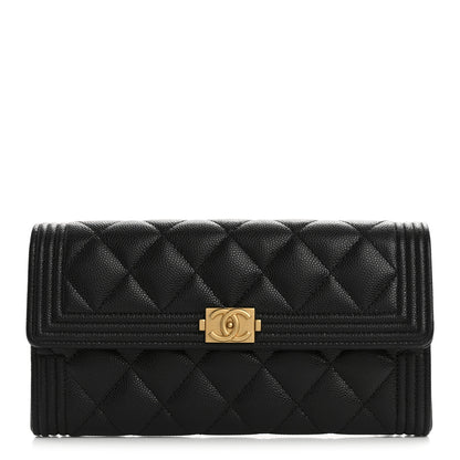 Chanel Caviar Quilted Large Boy Gusset Flap Wallet Black 1 of 9