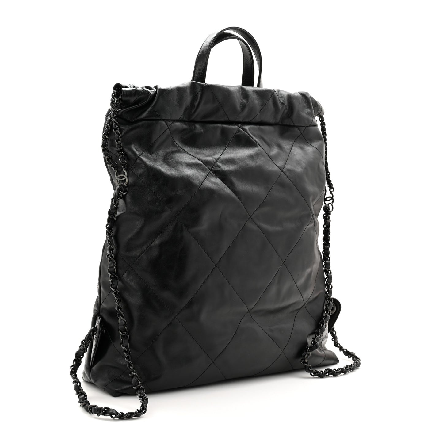 Shiny Calfskin Quilted Chanel 22 Backpack So Black