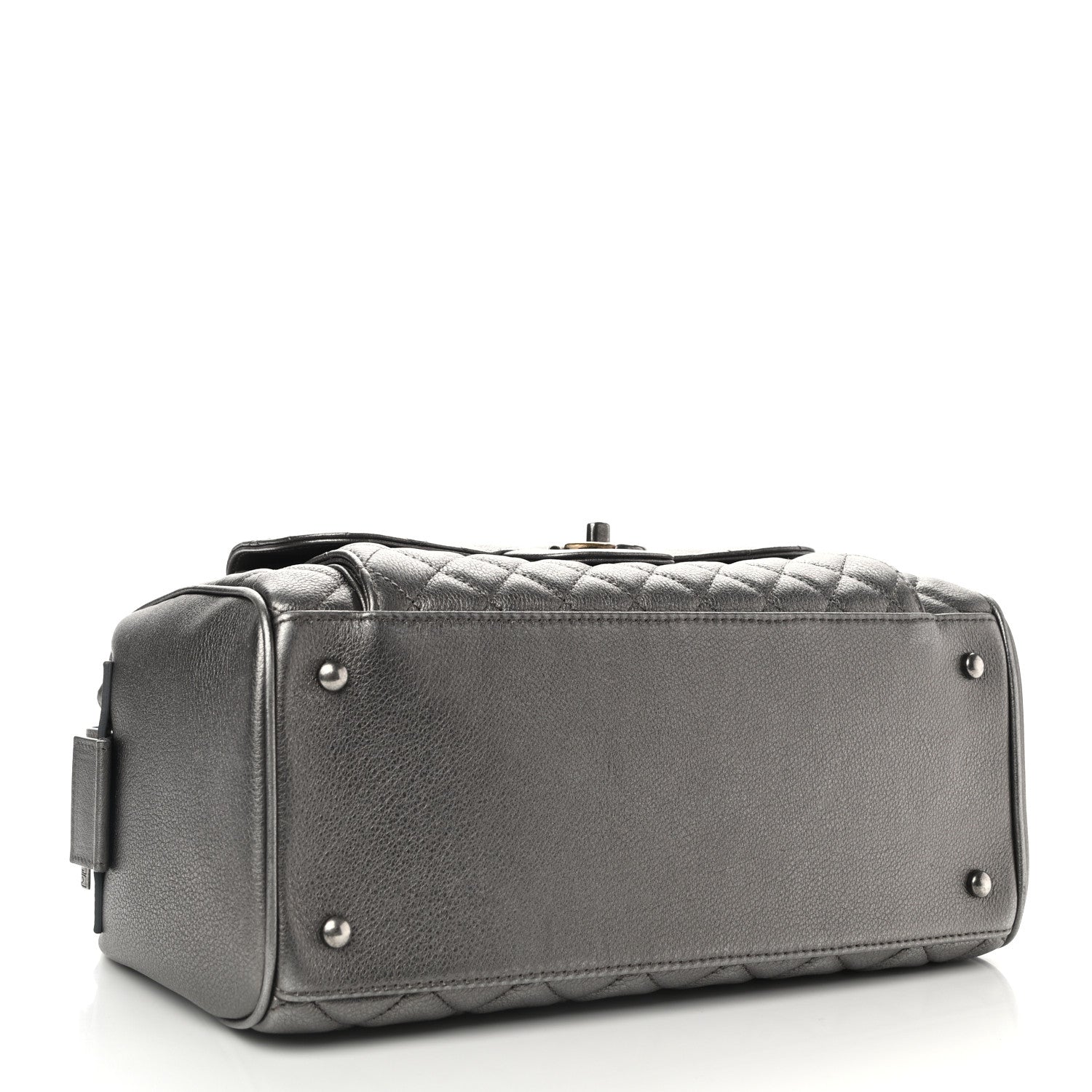 Chanel Metallic Grained Calfskin Quilted Large Casual Pocket Bowling Bag Silver 4 of 10