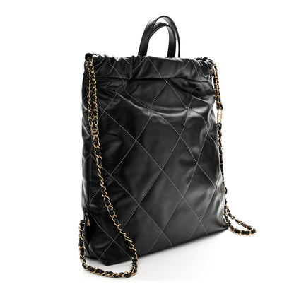 Chanel Shiny Calfskin Stitched Quilted Chanel 22 Backpack Black 3 of 11