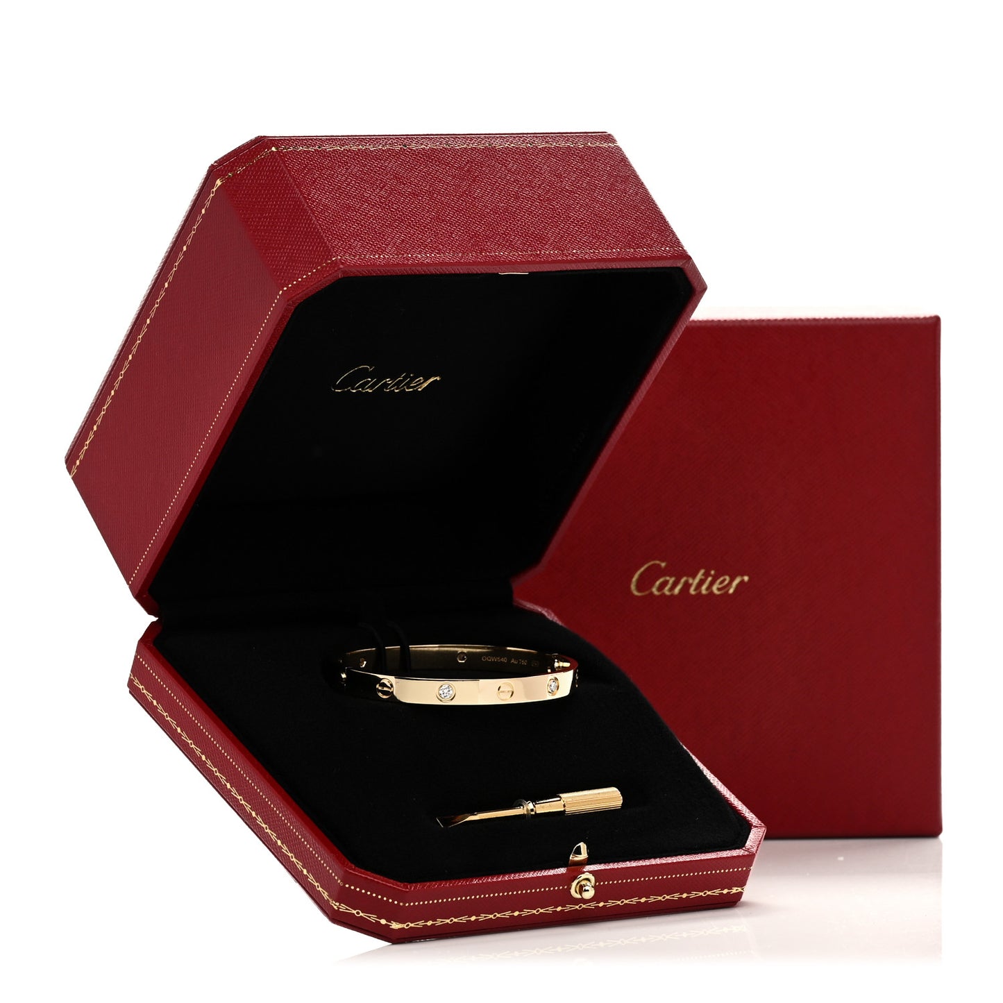 18K Yellow Gold 4 Diamond LOVE Bracelet 17