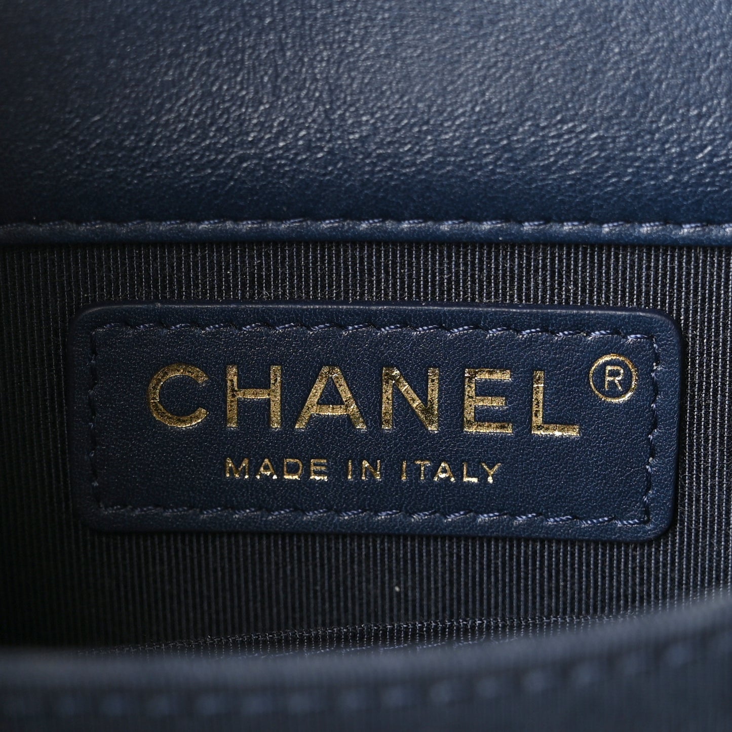 Metallic Lambskin Striped North South Boy Flap Navy Gold