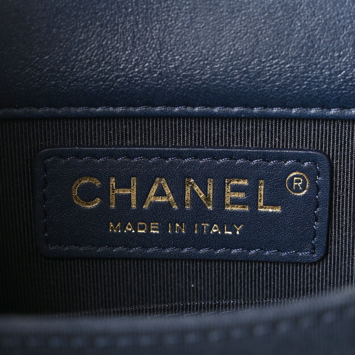 Chanel Metallic Lambskin Striped North South Boy Flap Navy Gold 7 of 11
