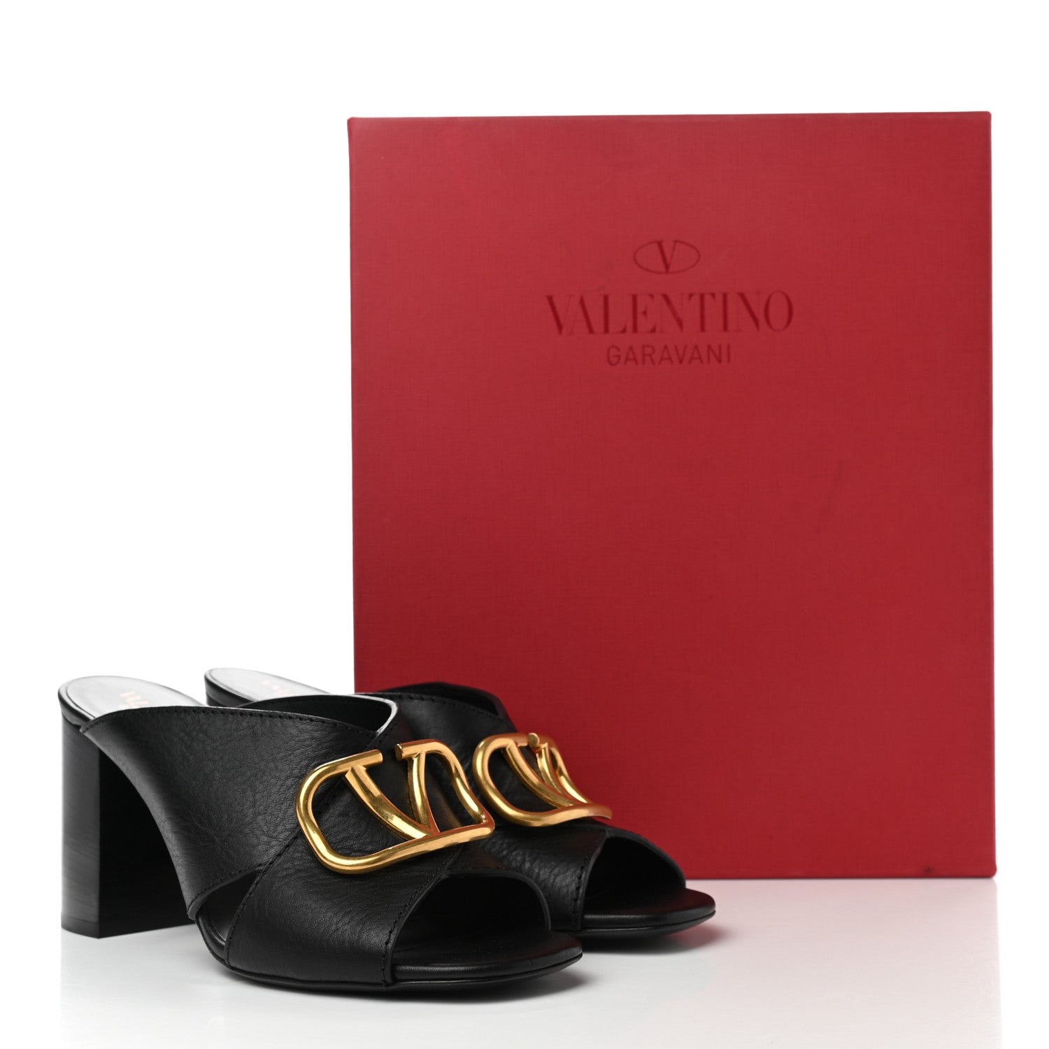 Valentino Garavani Grainy Cowhide VLogo Mid Heel Slide Sandals 37 Black 9 of 13