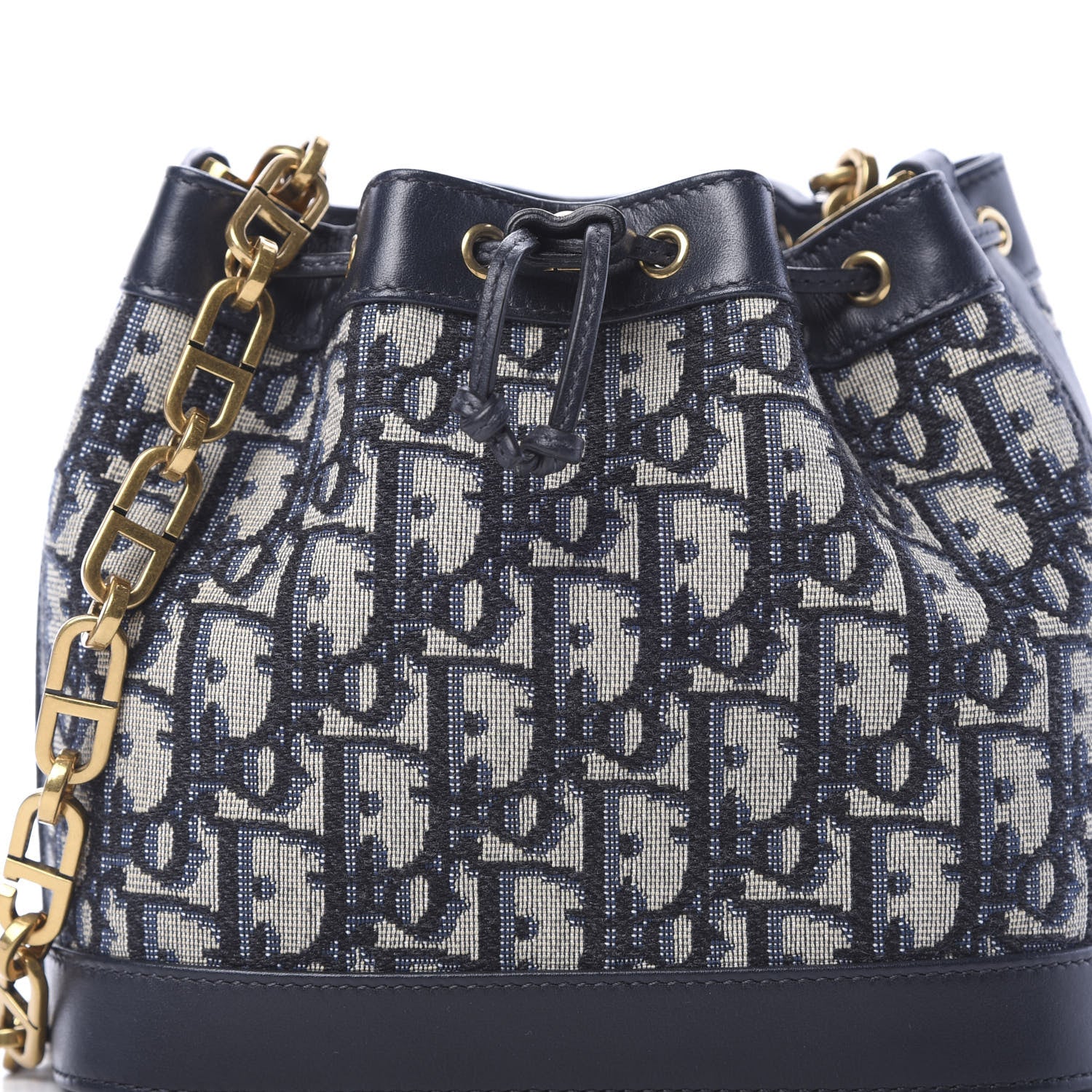 Christian Dior Oblique Drawstring Chain Bucket Bag Blue 7 of 11