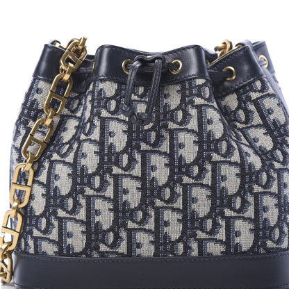 Christian Dior Oblique Drawstring Chain Bucket Bag Blue 7 of 11