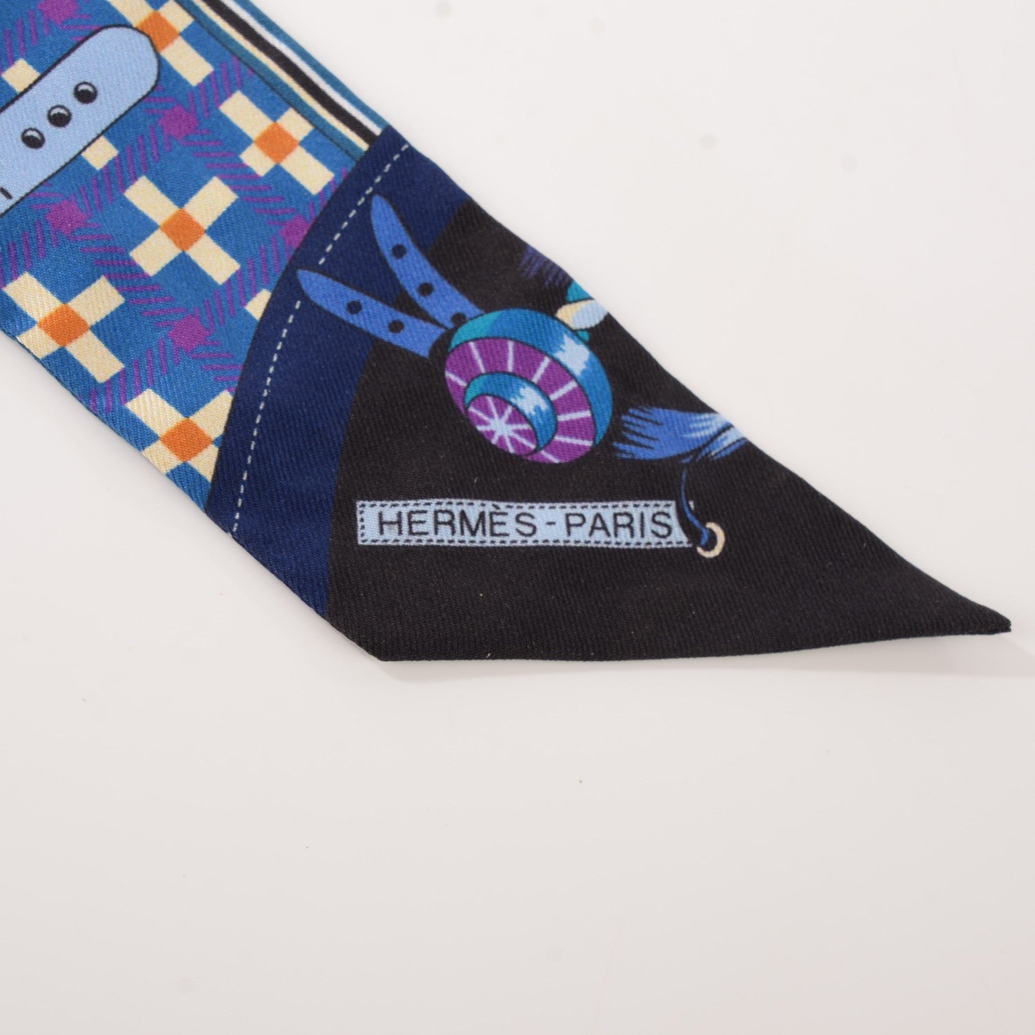 Hermes Silk Voitures Nouvelles Twilly Bleu Roy Canard Black 4 of 6