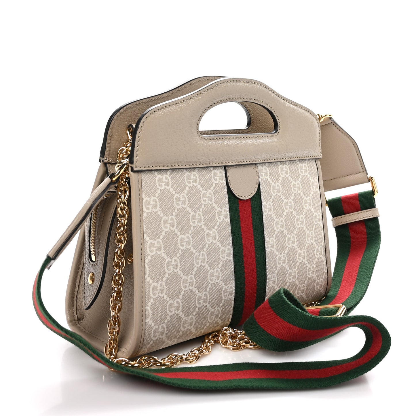 GG Supreme Monogram Textured Dollar Calfskin Web Small Ophidia Slip Handle Tote Beige Mystic White Oatmeal