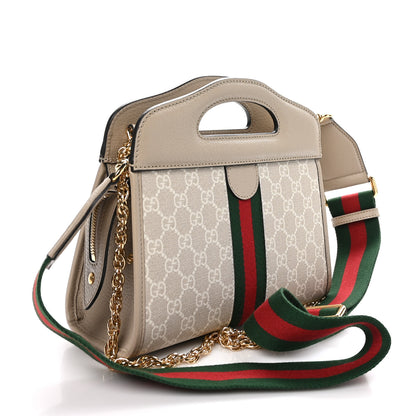 Gucci GG Supreme Monogram Textured Dollar Calfskin Web Small Ophidia Slip Handle Tote Beige Mystic White Oatmeal 3 of 10