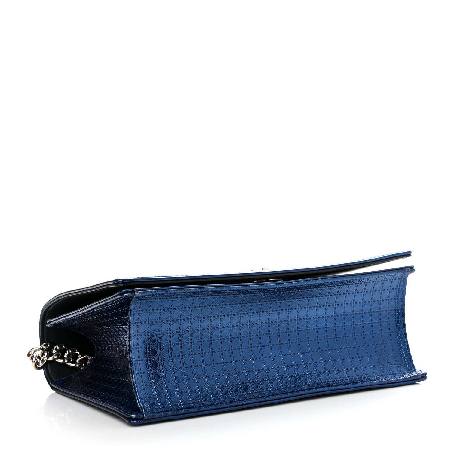 Christian Dior Metallic Patent Micro-Cannage Medium Diorama Flap Bag Blue 4 of 11