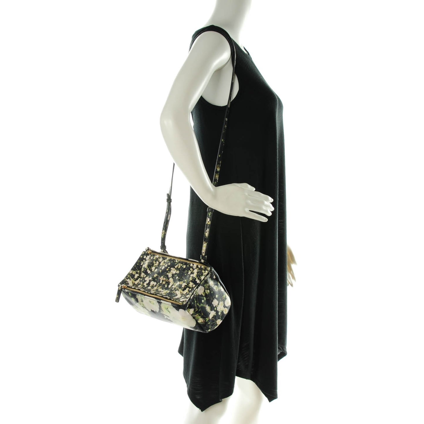 Calfskin Baby's Breath Print Mini Pandora Black