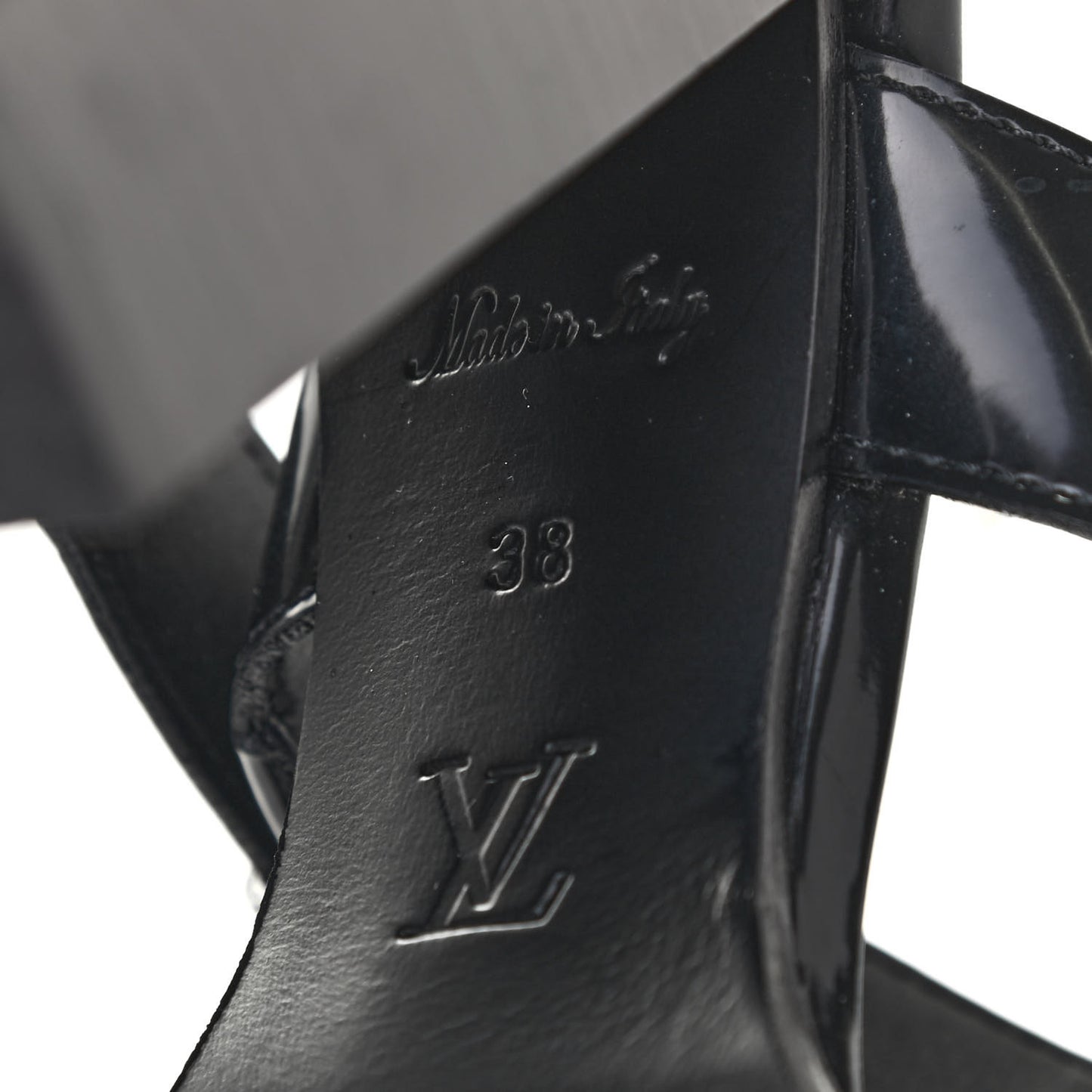 Patent Calfskin Monogram Star Trail Sandal 38 Black