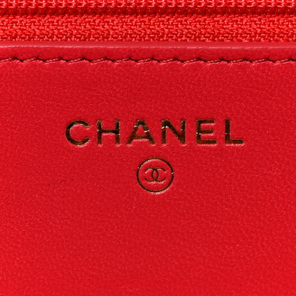 Chanel Lambskin Quilted Wallet On Chain WOC Red 6 of 10