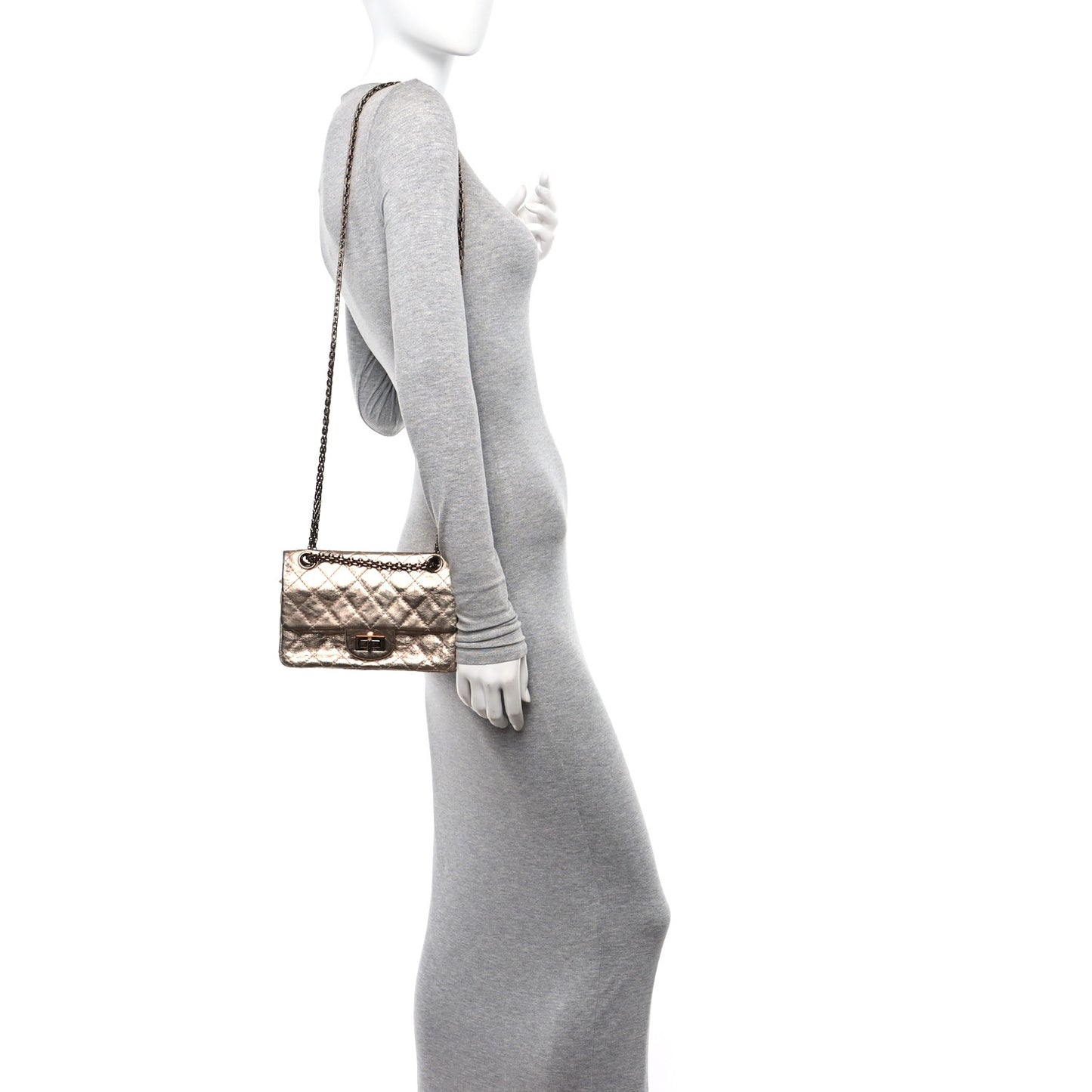 Metallic Aged Calfskin Quilted 2.55 Reissue 224 Flap Light Pink