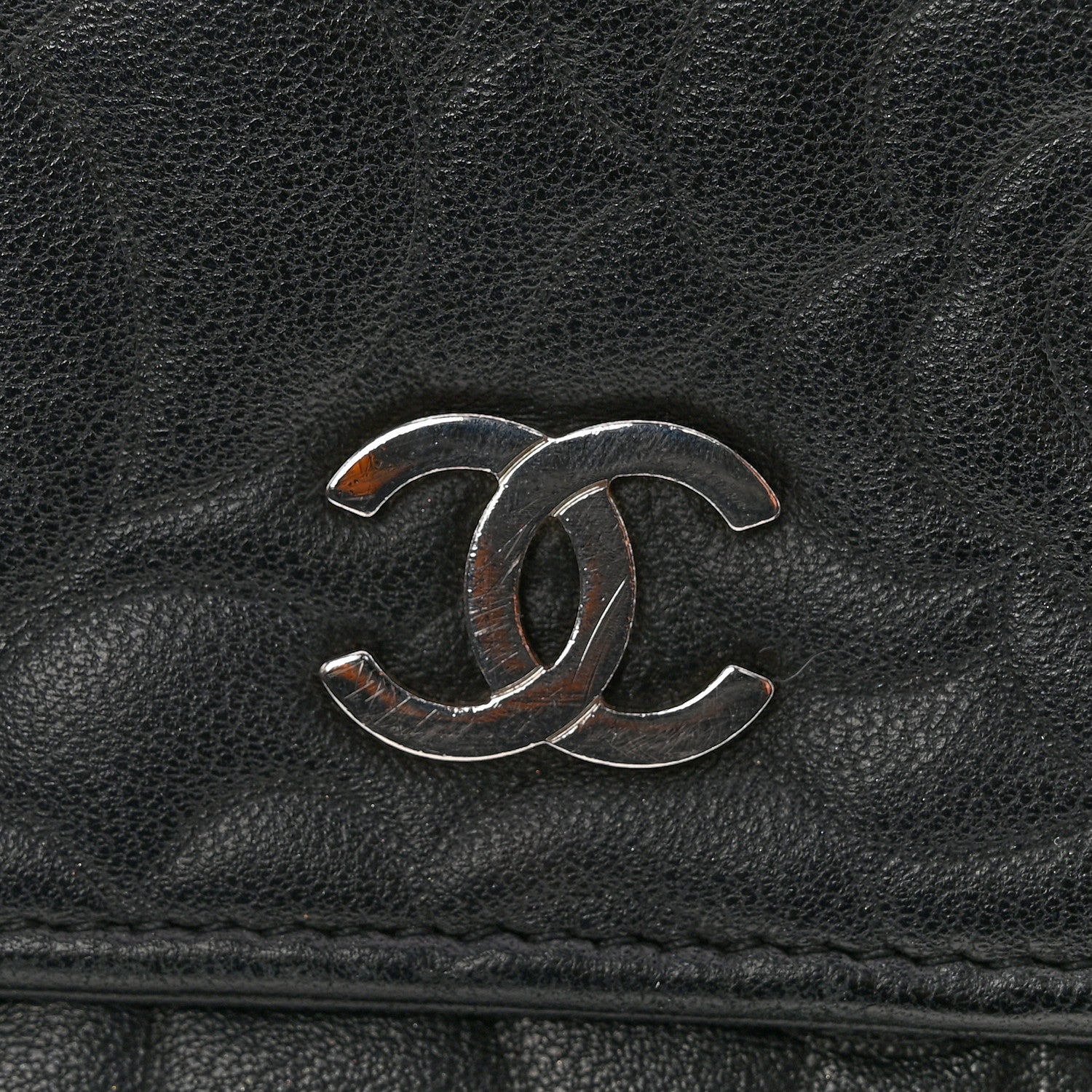 Chanel Lambskin Camellia Embossed Wallet On Chain WOC Black 12 of 15