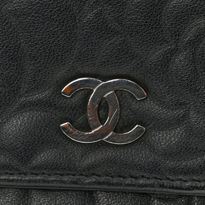 Chanel Lambskin Camellia Embossed Wallet On Chain WOC Black 12 of 15