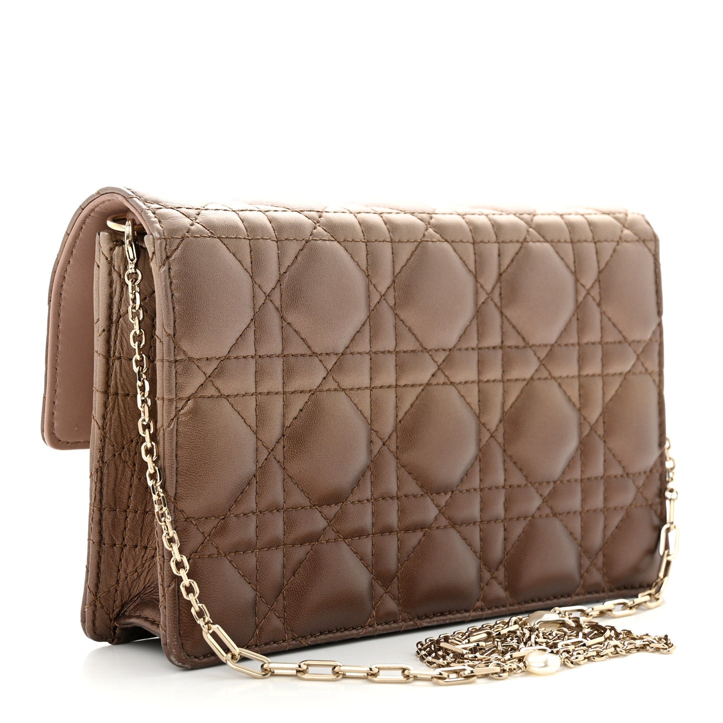 Iridescent Lambskin Gradient Chain Lady Dior Chain Pouch Metallic Pink