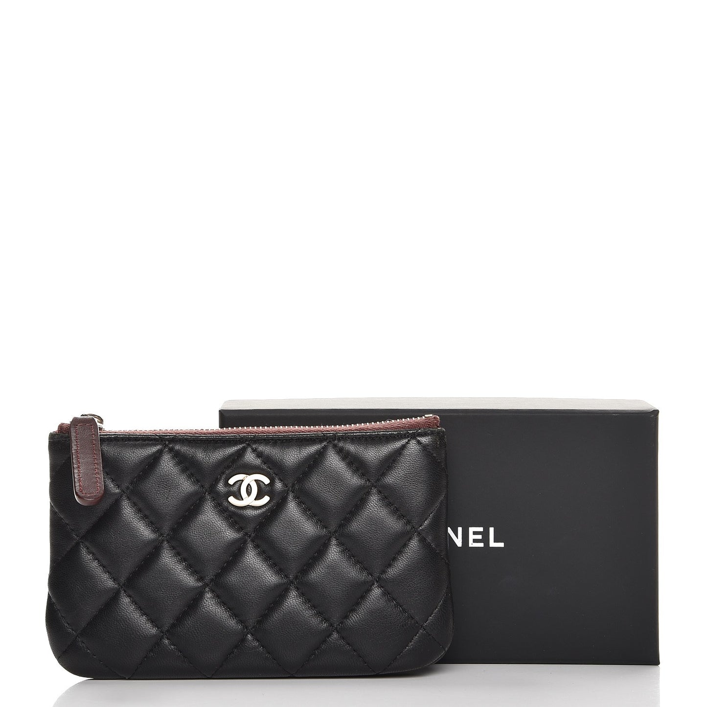 Lambskin Quilted Small Cosmetic Case Black