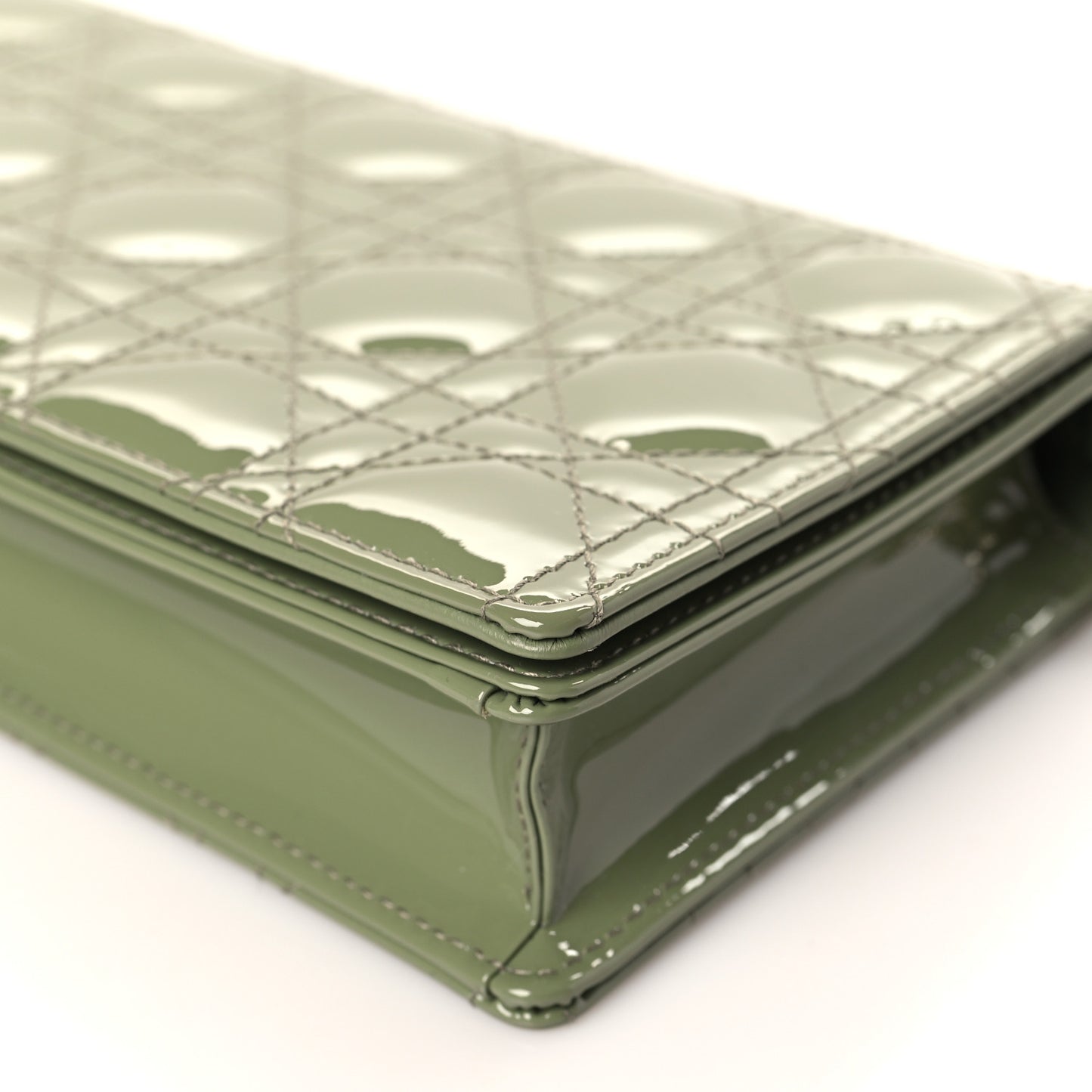 Patent Cannage Lady Dior Chain Wallet Dusty Jade