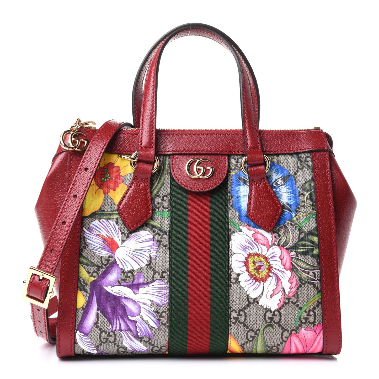 GG Supreme Monogram Flora Web Small Ophidia Tote Bag Red