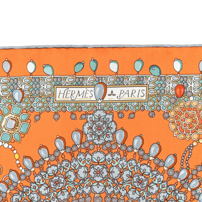 Hermes Silk Parures Des Maharajas Scarf 90 Orange Vert De Gris 3 of 5