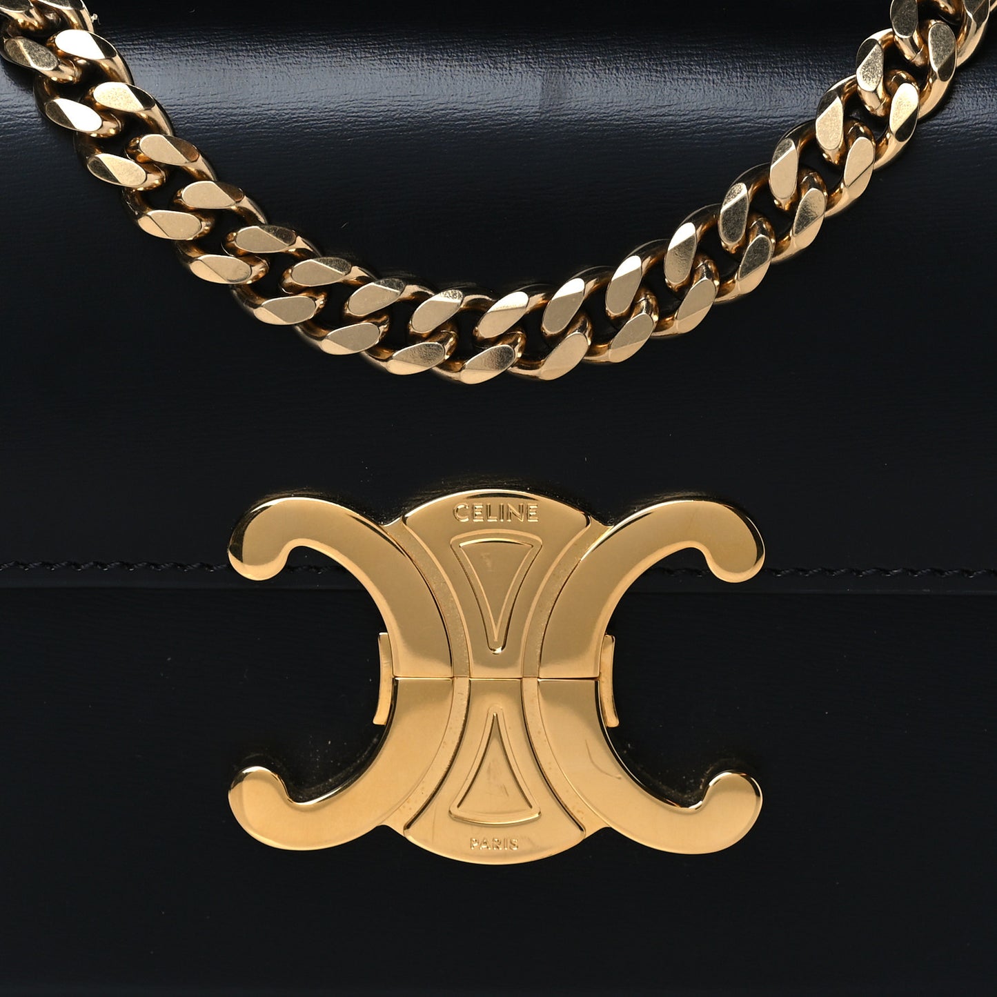 Shiny Calfskin Triomphe Chain Shoulder Bag Black