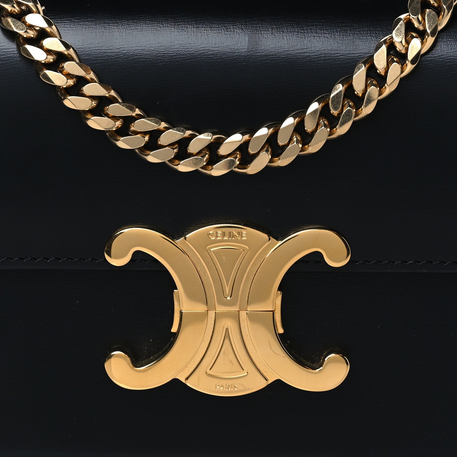 Celine Shiny Calfskin Triomphe Chain Shoulder Bag Black 7 of 9