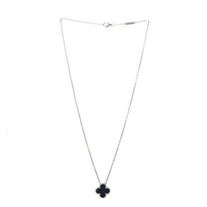 Van Cleef & Arpels 18K Yellow Gold Black Onyx Vintage Alhambra Pendant Necklace 3 of 7