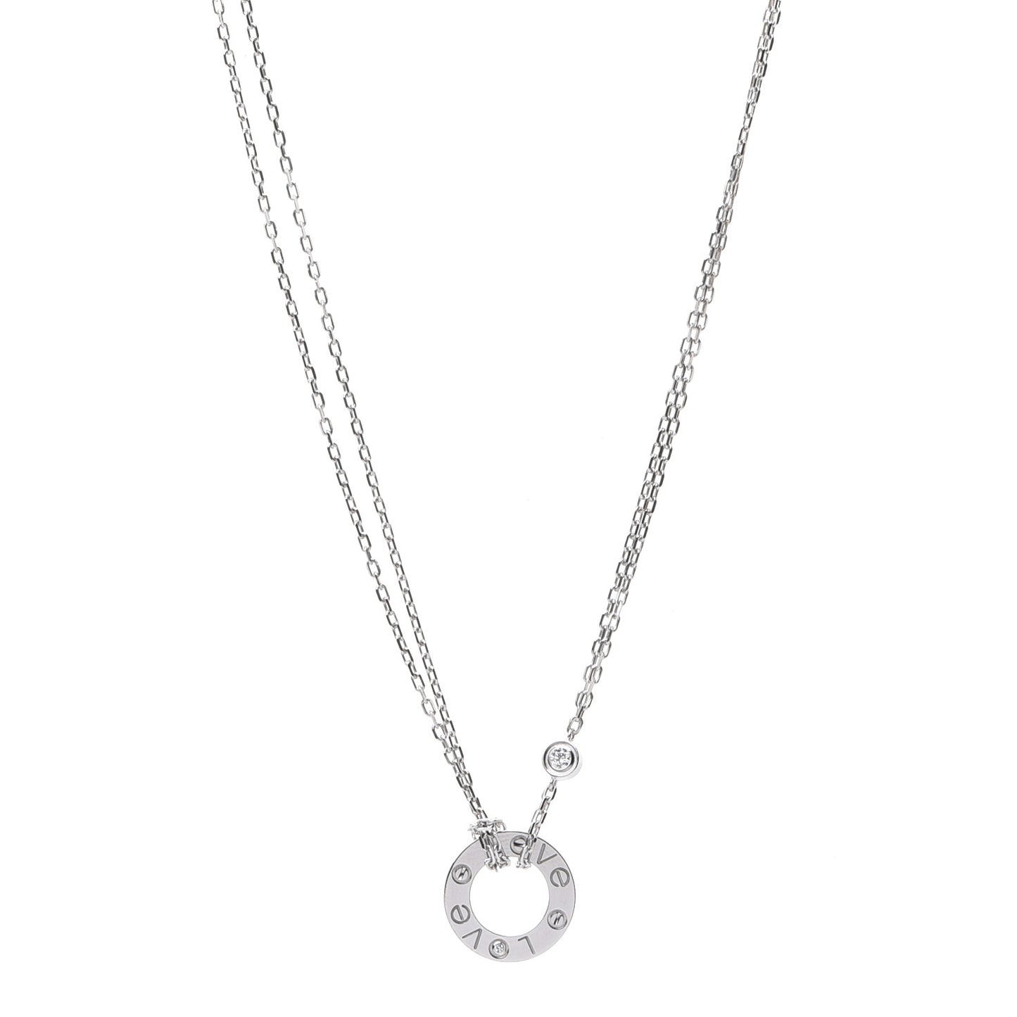 18K White Gold 2 Diamond LOVE Necklace