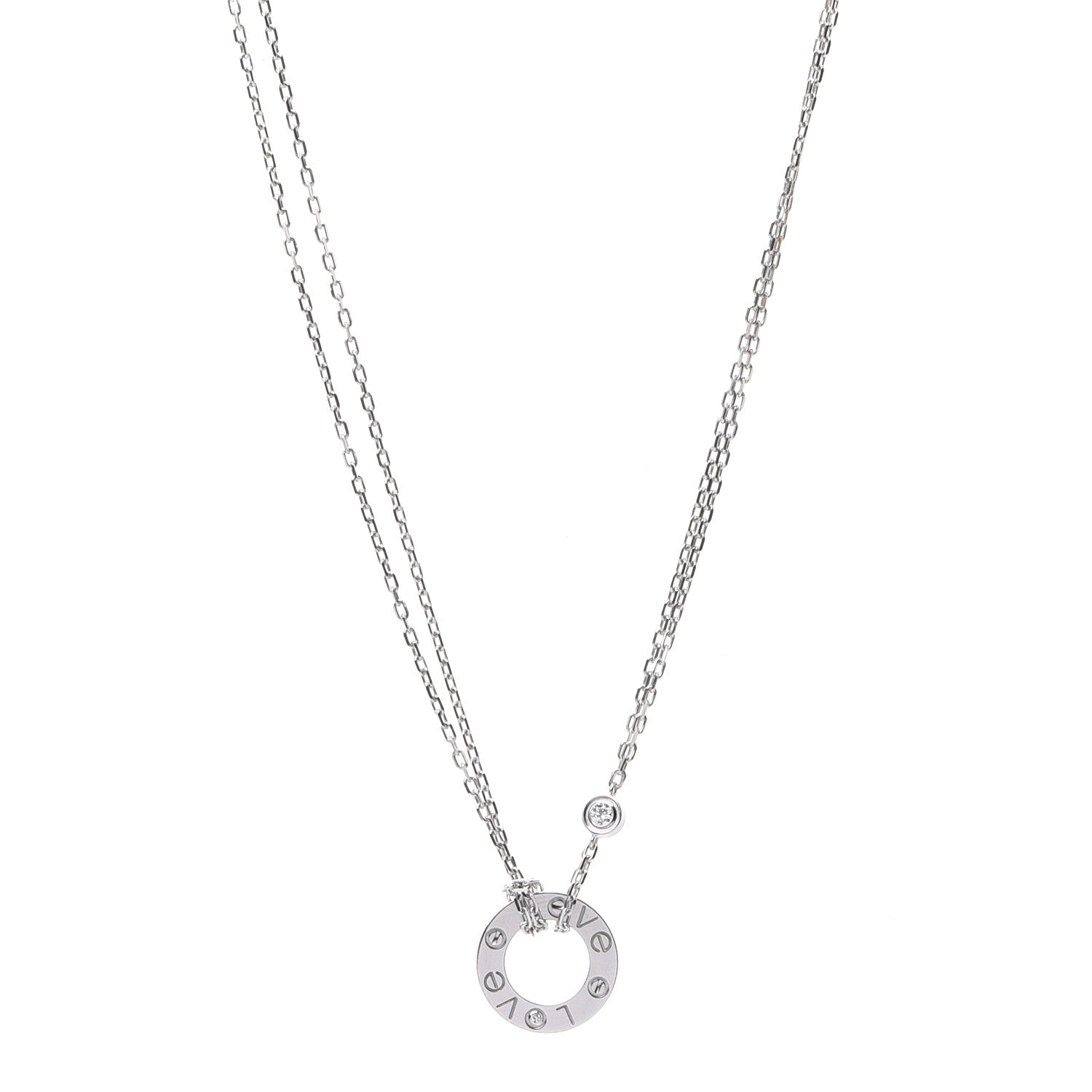 Cartier 18K White Gold 2 Diamond LOVE Necklace 1 of 7