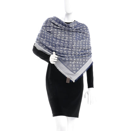 Louis Vuitton Wool Silk Monogram Denim Shawl Blue 2 of 4