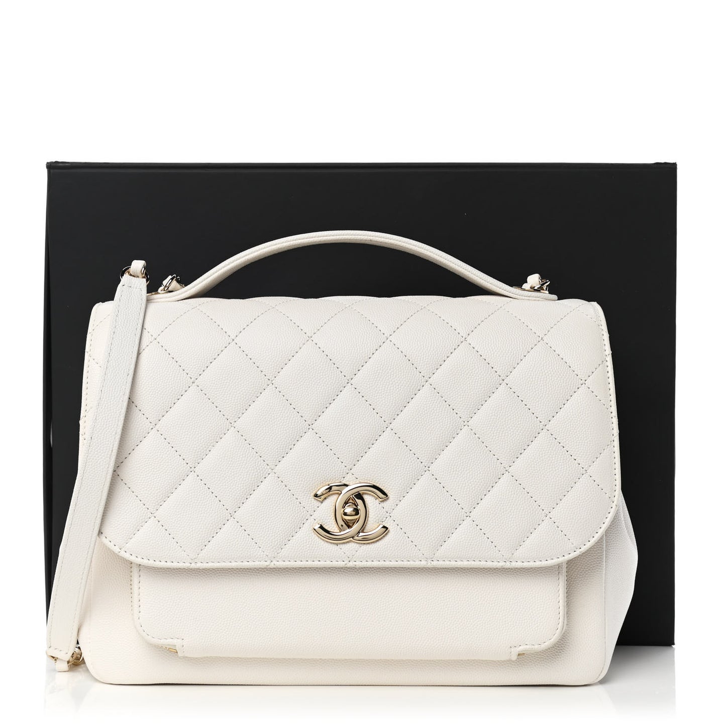 Caviar Quilted Large Business Affinity Flap White