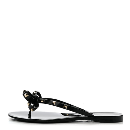 Valentino Garavani PVC Jelly Rockstud Bow Thong Sandals 39 Black 1 of 8
