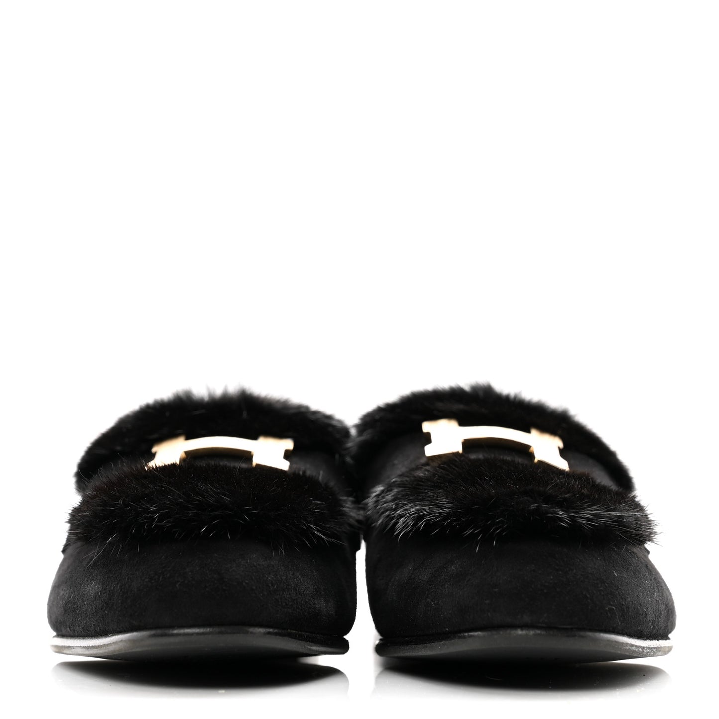Mink Fur Suede Goatskin Paris Loafers 36 Black