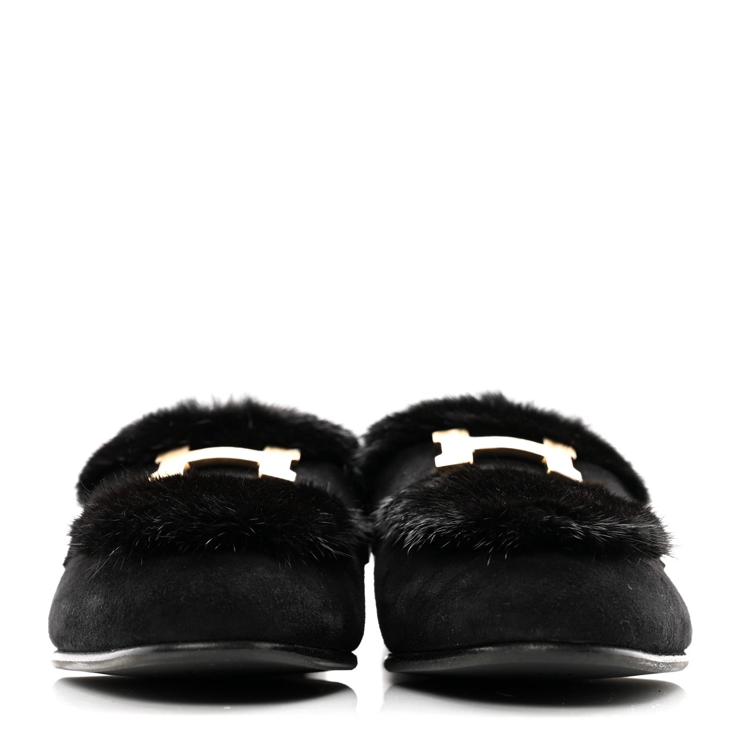 Hermes Mink Fur Suede Goatskin Paris Loafers 36 Black 2 of 9