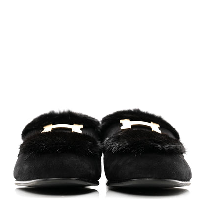 Hermes Mink Fur Suede Goatskin Paris Loafers 36 Black 2 of 9