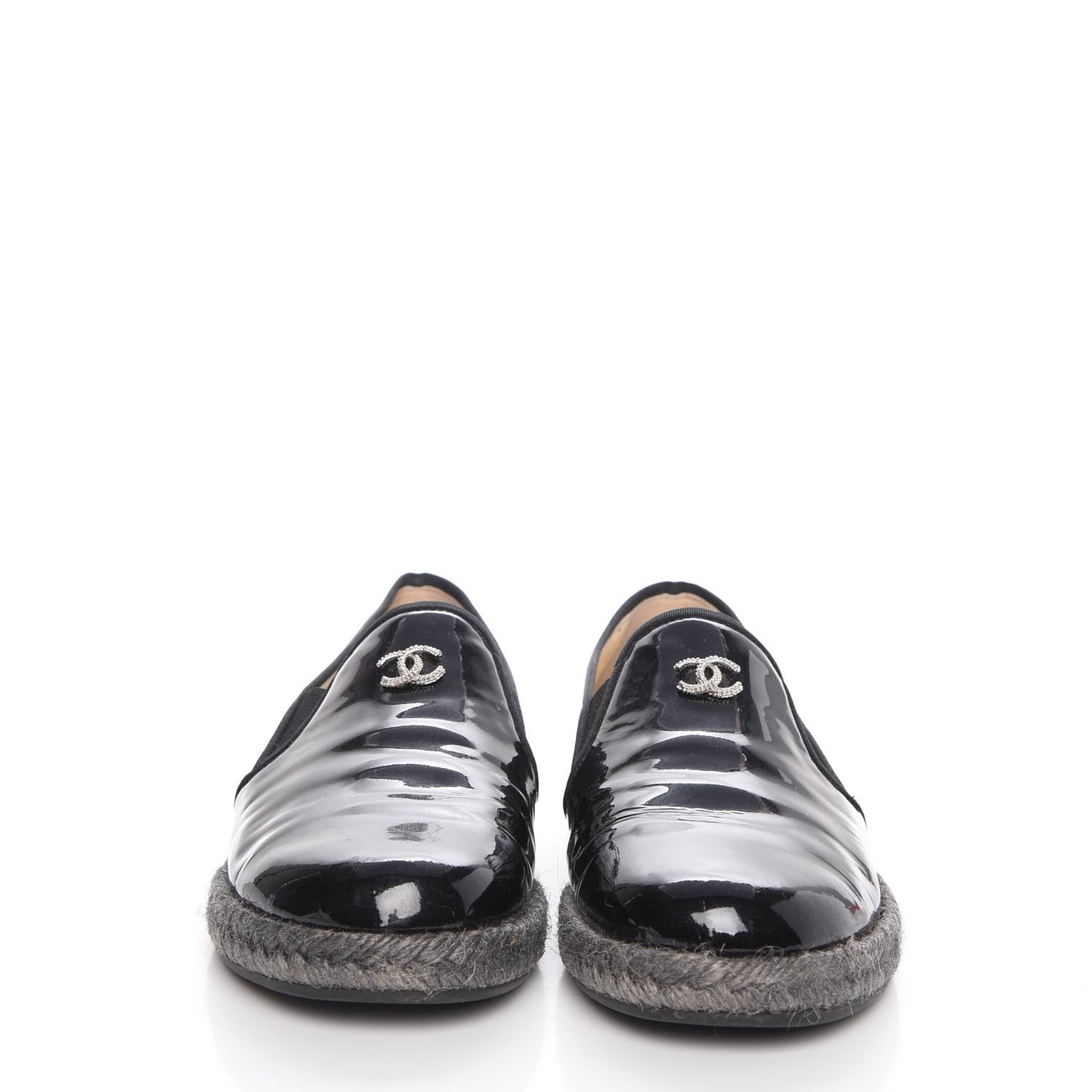Patent Calfskin CC Mocassin Loafer Espadrilles 37 Black