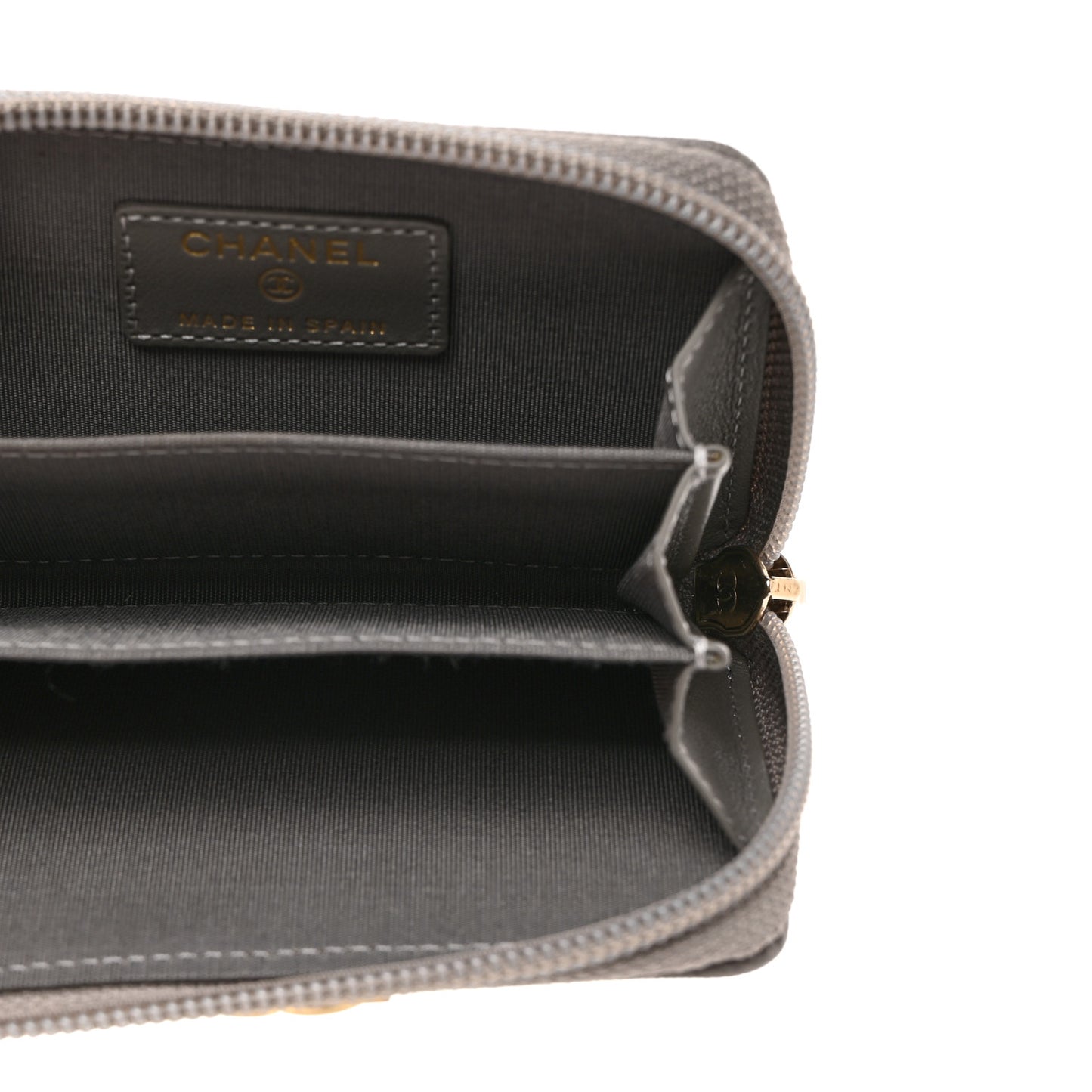 Caviar Quilted Boy Zip Around Coin Purse Wallet Grey