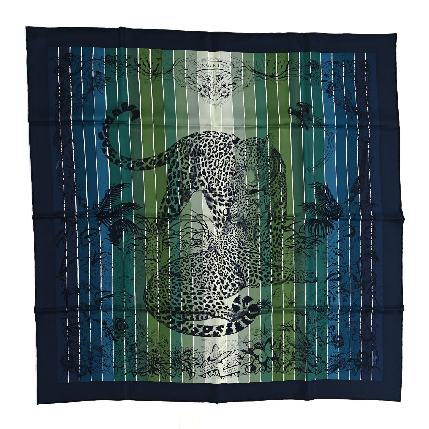 Silk Carre Jungle Love Rainbow Scarf 90 Marine Vert Petrole