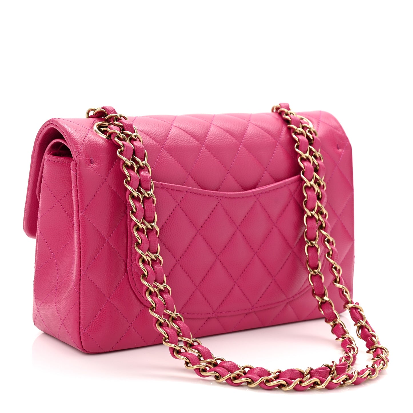Caviar Quilted Small Double Flap Fuchsia