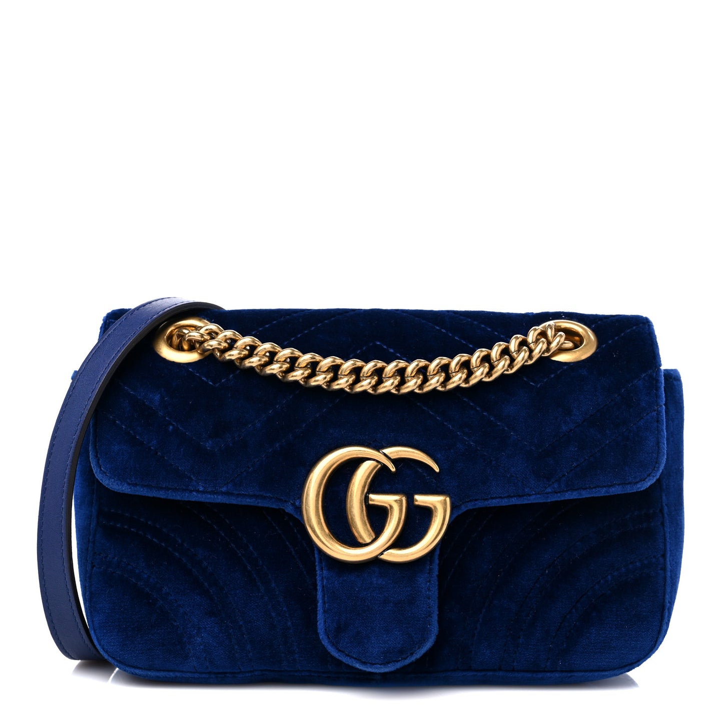 Velvet Matelasse Mini GG Marmont Shoulder Bag Cobalt Blue