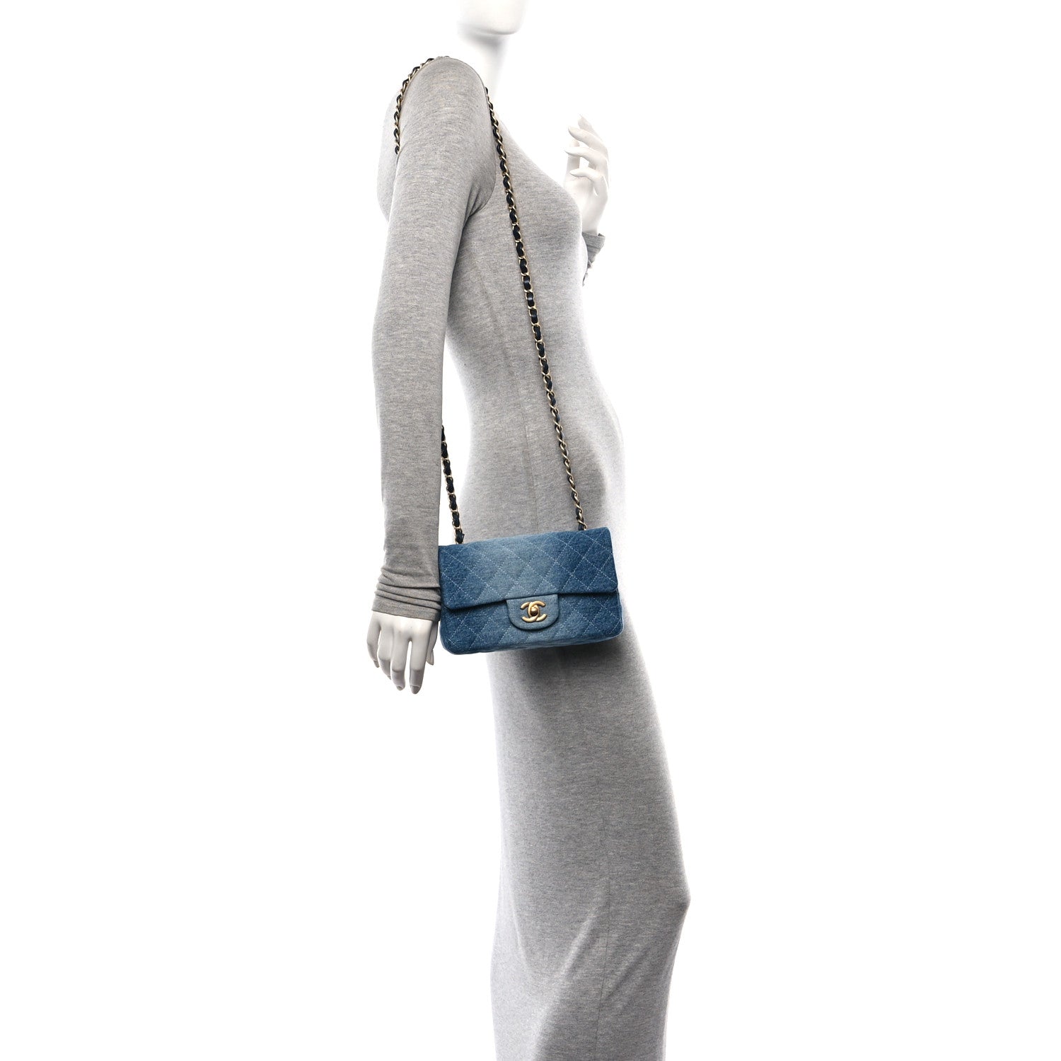 Chanel Washed Denim Quilted Mini Rectangular Flap Blue 2 of 12