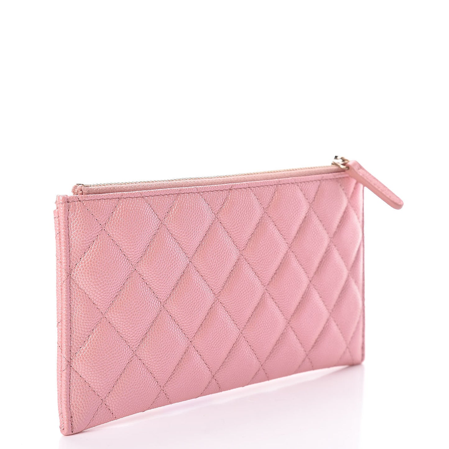Iridescent Caviar Quilted Classic Zip Pouch Pink