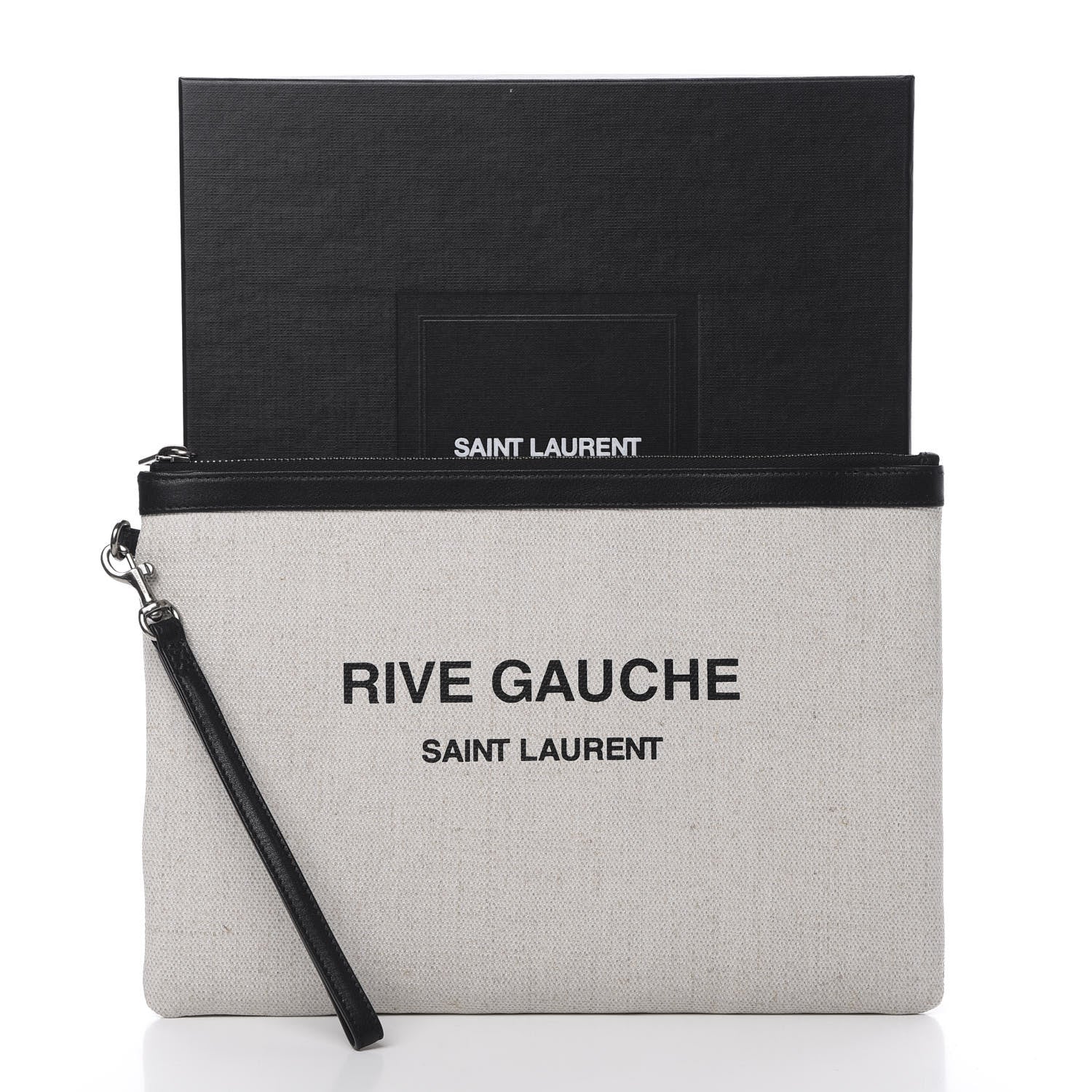 Saint Laurent Linen Canvas Rive Gauche Zipped Pouch Optic White 8 of 8